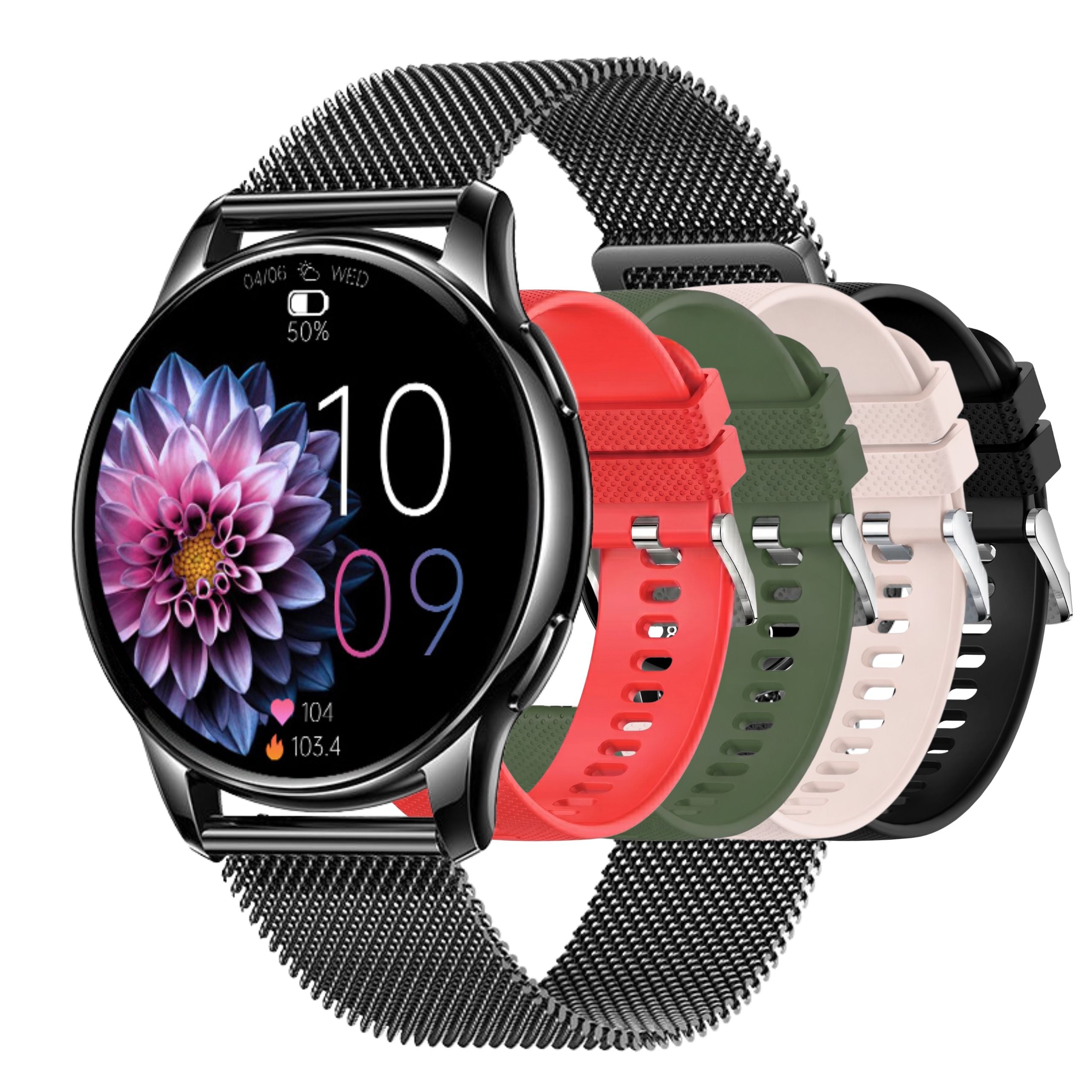WOMEN'S SMARTWATCH BLACK - 5 STRIPES WATERPROOF MESSAGE CONVERSATIONS