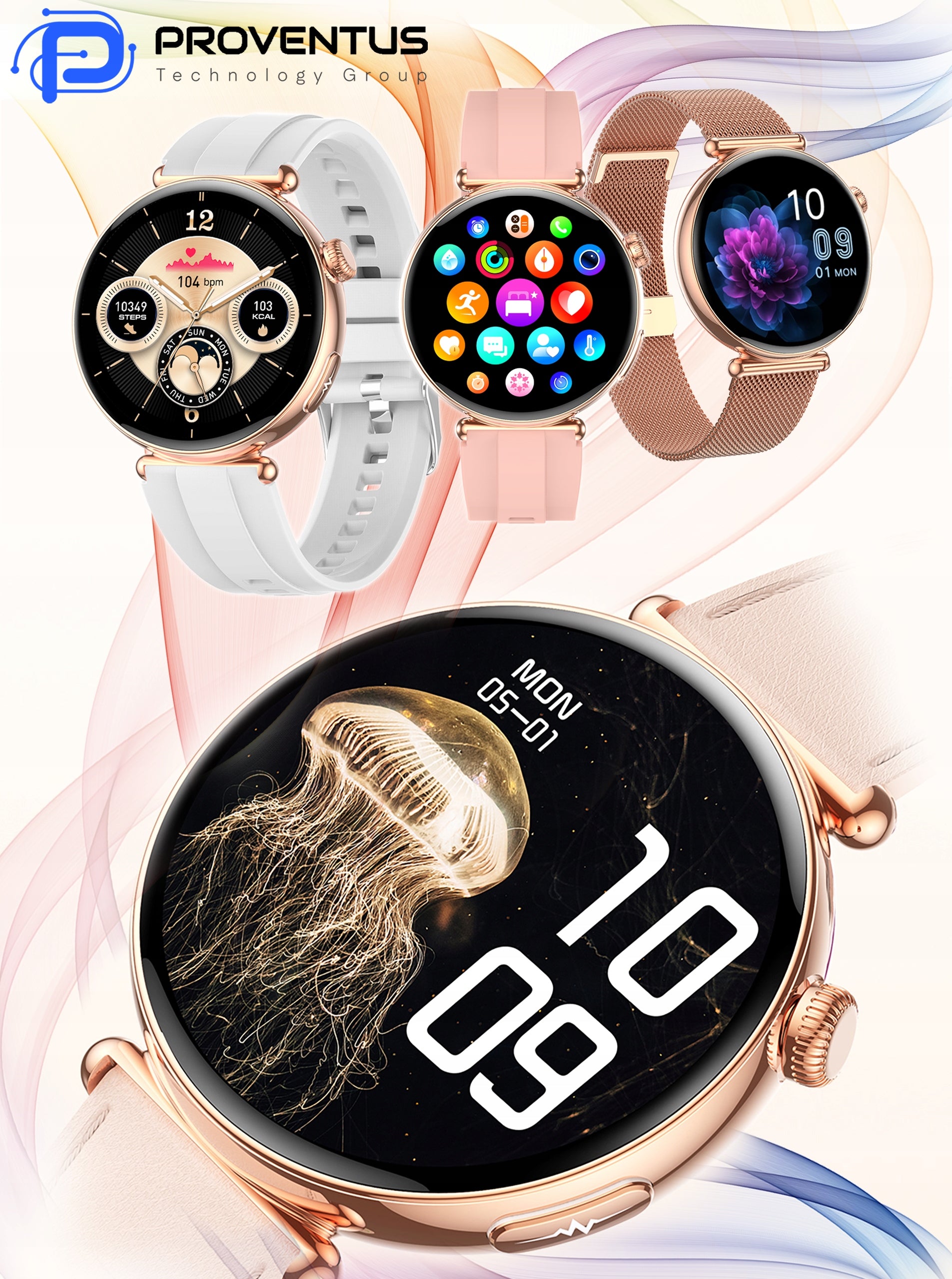 WOMEN'S SMARTWATCH CARDIOWATCH - EKG CALL PRESSURE IP68 AMOLED MENU PL Brand Proventus
