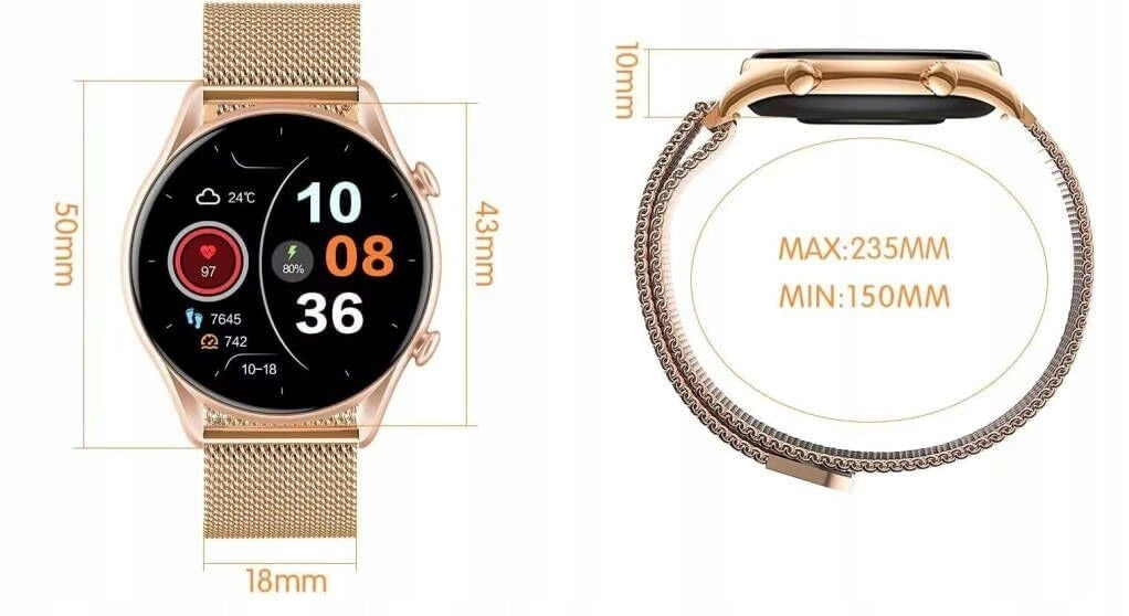 WOMEN'S SMARTWATCH ELEGANT COLORS WATERPROOF MANY FUNCTIONS PL MENU Packaging status original