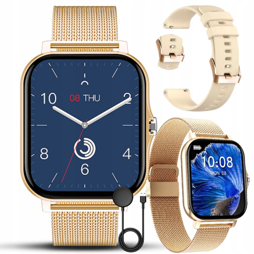 WOMEN'S SMARTWATCH ELEGANT GOLD BLUETOOTH WATCH PL TALK HEART RATE STEPS Brand Maxcom