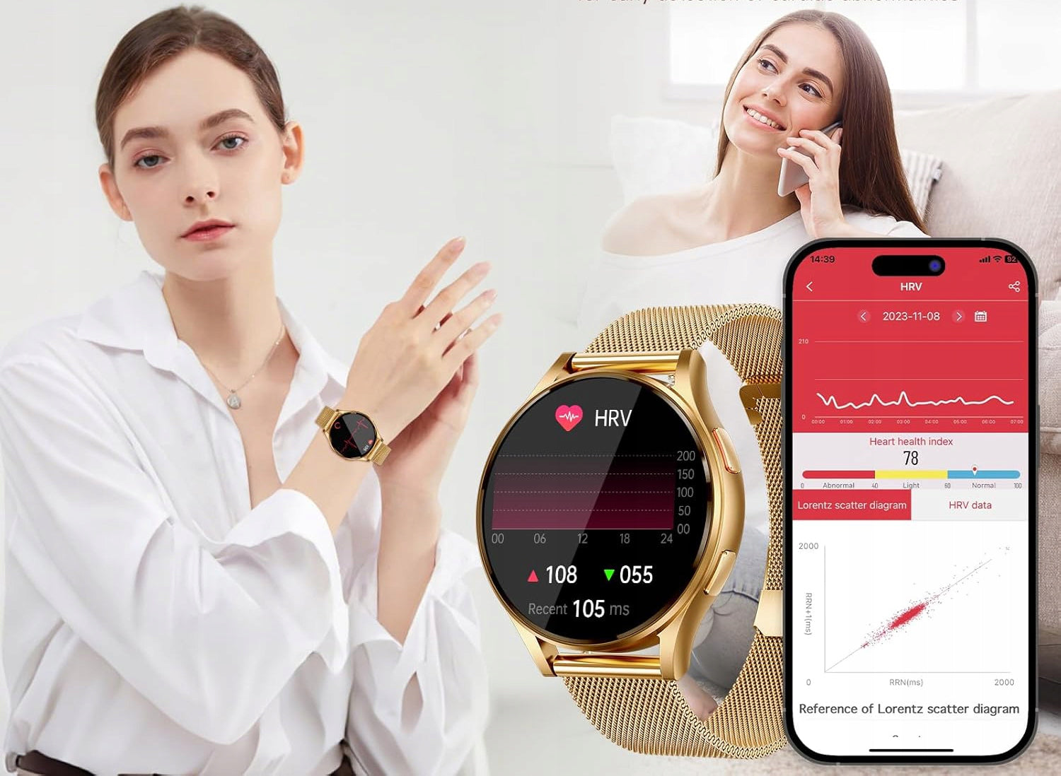 WOMEN'S SMARTWATCH GOLD GE30-F EKG BMI/HRV BT 5.3 1,43" AMOLED AOD Manufacturer code ZŁOTY ZEGAREK DAMSKI EKG HRV IMC
