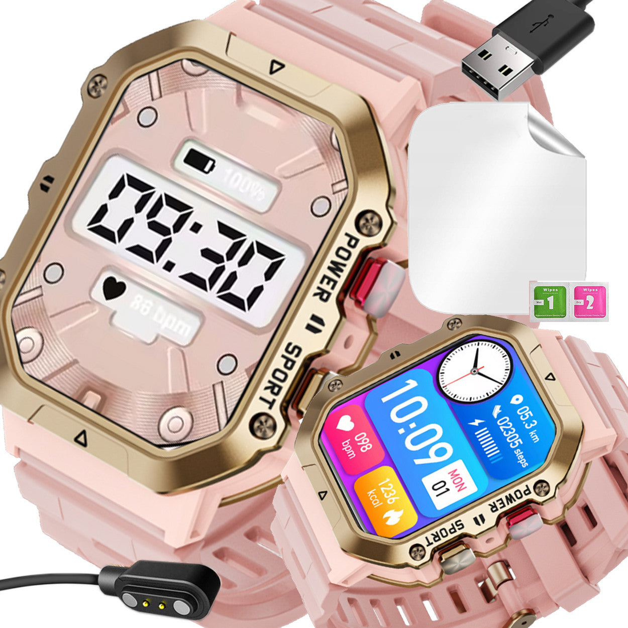WOMEN'S SMARTWATCH PINK SMS STEPS POLISH CONNECTION MENU