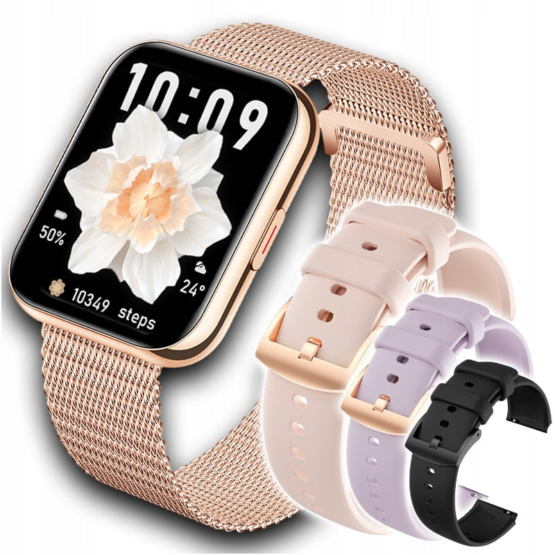 WOMEN'S SMARTWATCH POLISH MENU TALKING PULSE PRESSURE SPORT AMOLED 4 STRIPES