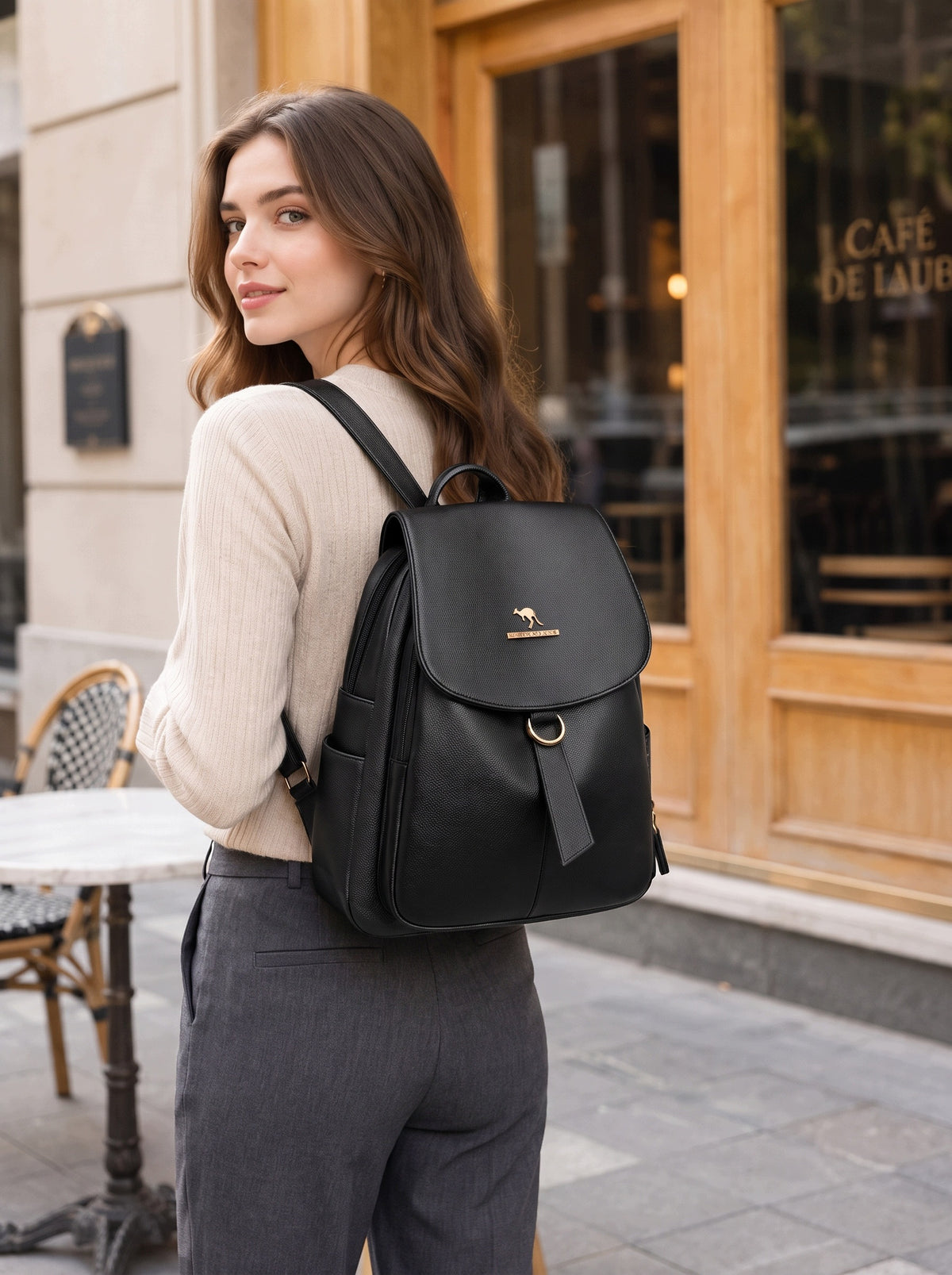 WOMEN'S URBAN BACKPACK BLACK STYLISH LIGHTWEIGHT FLAP AND POCKET Manufacturer code plkankla