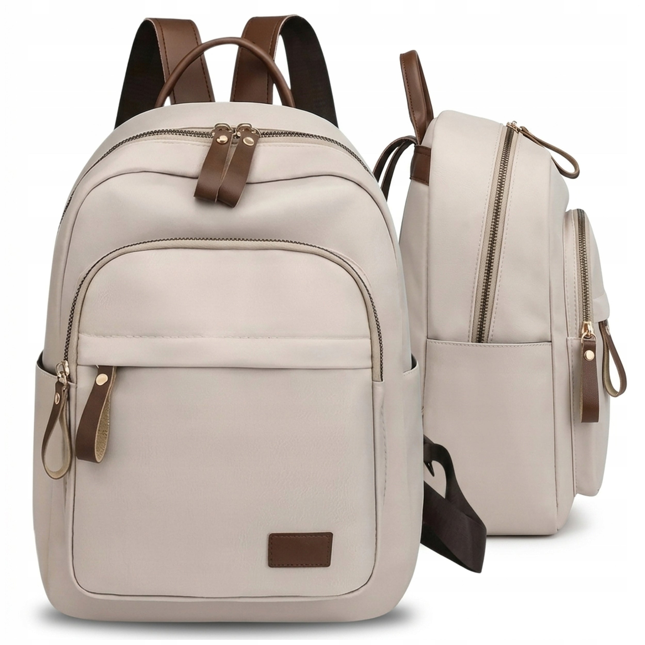 WOMEN'S URBAN BACKPACK ROOMY FOR SCHOOL WORK BEIGE STYLISH