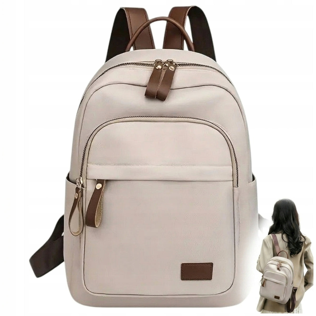 WOMEN'S URBAN BACKPACK ROOMY FOR WORK SCHOOL BEIGE STYLISH
