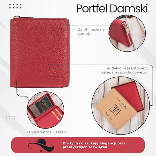 WOMEN'S WALLET LEATHER DEEP RED RFID PROTECTION 6 POCKETS FOR WOMEN Manufacturer code Nieoznaczona