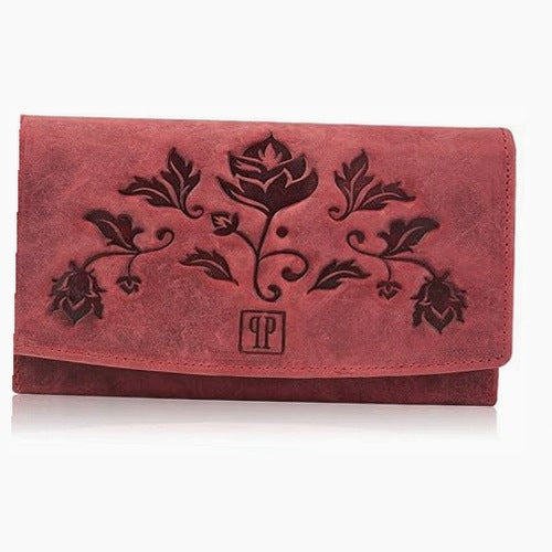 WOMEN'S WALLET LEATHER RETRO LARGE RFID RED FOR WOMEN