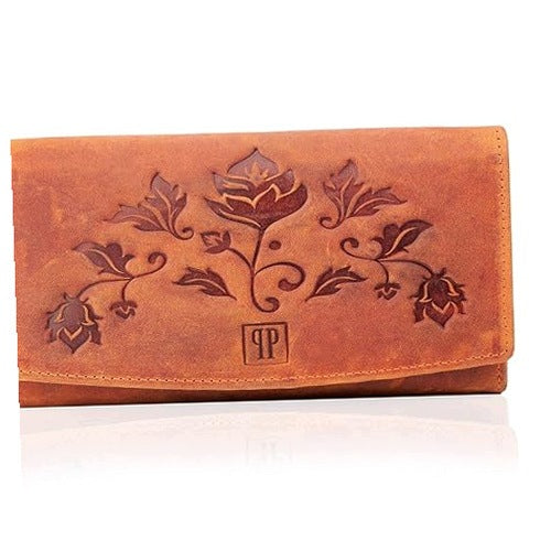 WOMEN'S WALLET LEATHER RETRO RFID LARGE FOR CARDS ORANGE WOMEN
