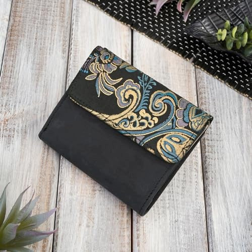 WOMEN'S WALLET LEATHER SMALL BLACK RFID PROTECTION FOR WOMEN