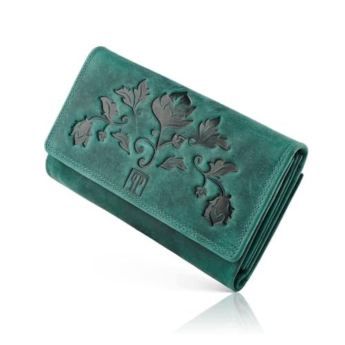 WOMEN'S WALLET LEATHER VINTAGE FLORAL GREEN RFID FOR WOMAN Manufacturer code SWC5908151573853