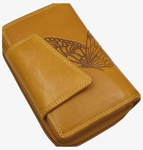 WOMEN'S WALLET LEATHER YELLOW RFID NFC CARD LOCK FOR WOMEN