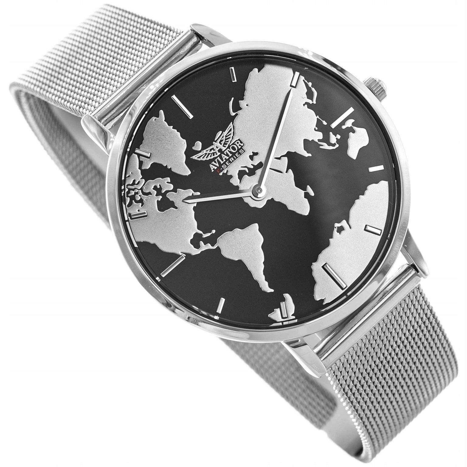 WOMEN'S WATCH AVIATOR AVAW9692SET SILVER WORLD MAP + BRACELET