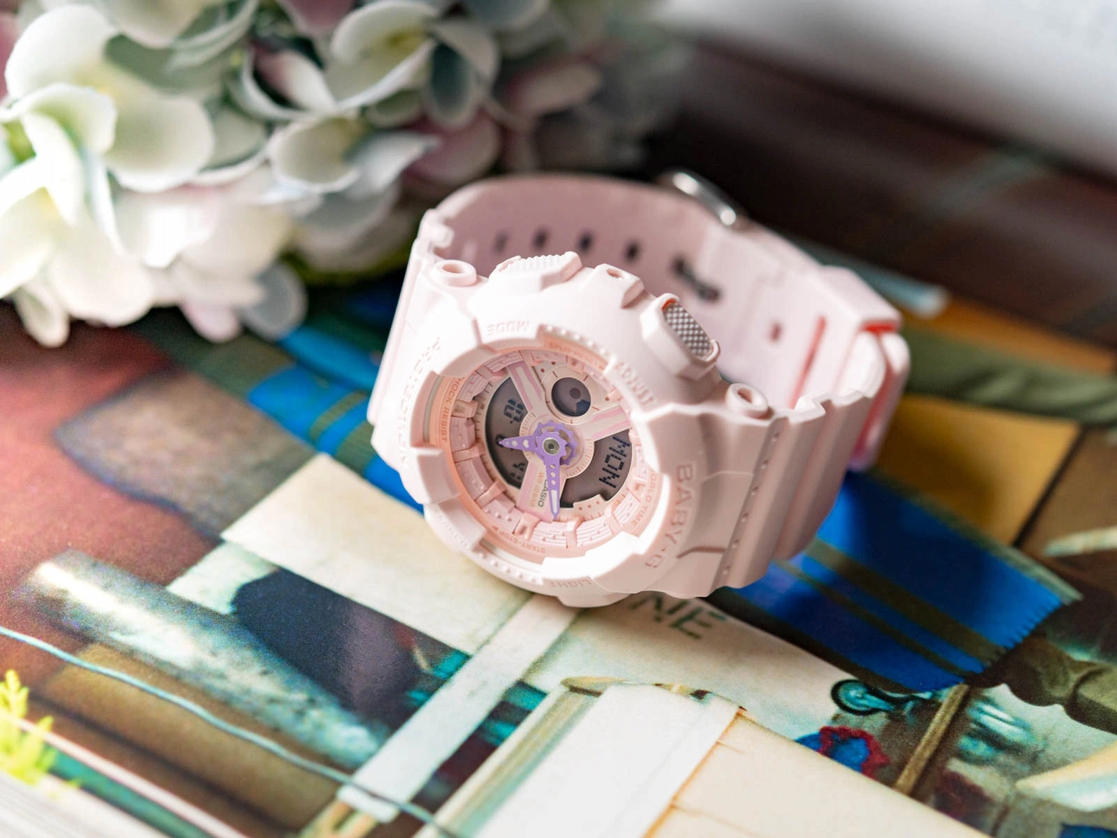 WOMEN'S WATCH CASIO BA-110AH-4AER BABY-G PINK ON SPORTS STRAP 10BAR Brand CASIO