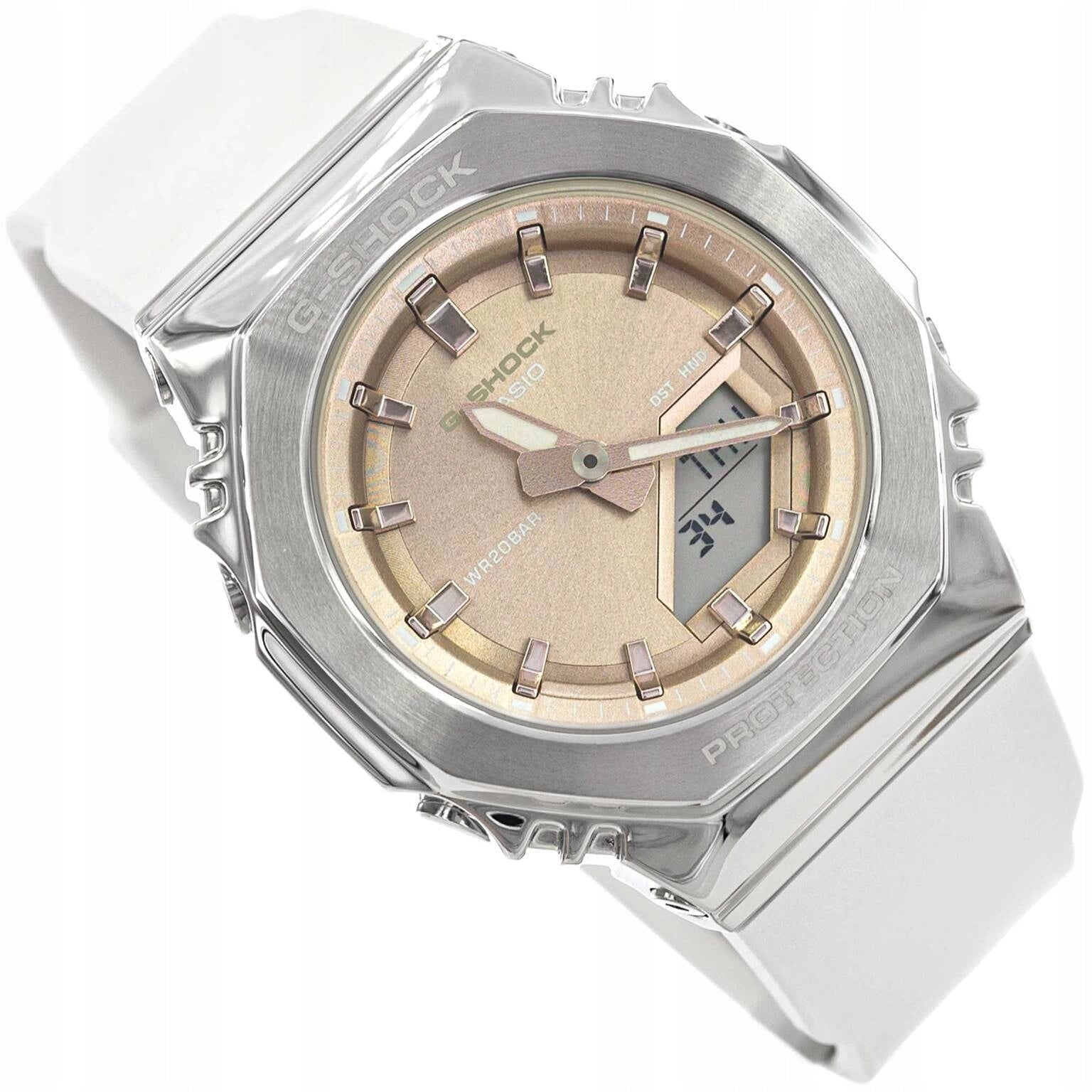 WOMEN'S WATCH CASIO GM-S2110-7A9ER G-SHOCK WHITE ON SPORTS STRAP 20BAR