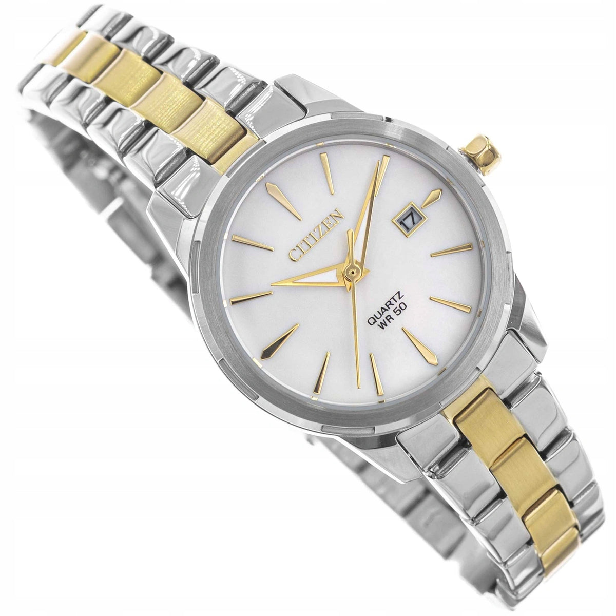 WOMEN'S WATCH CITIZEN EU6074-51D ELEGANCE SILVER GOLD ON BRACELET