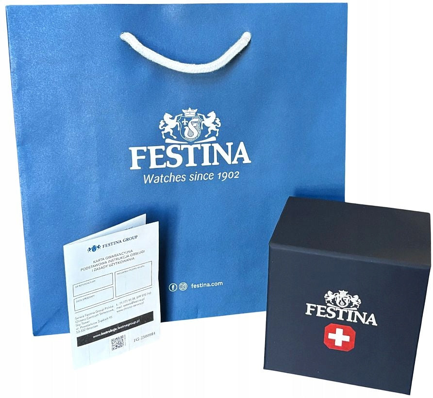 WOMEN'S WATCH FESTINA F20048/2 SWISS MADE FASHIONABLE SILVER GOLD SAPPHIRE SET Brand Festina