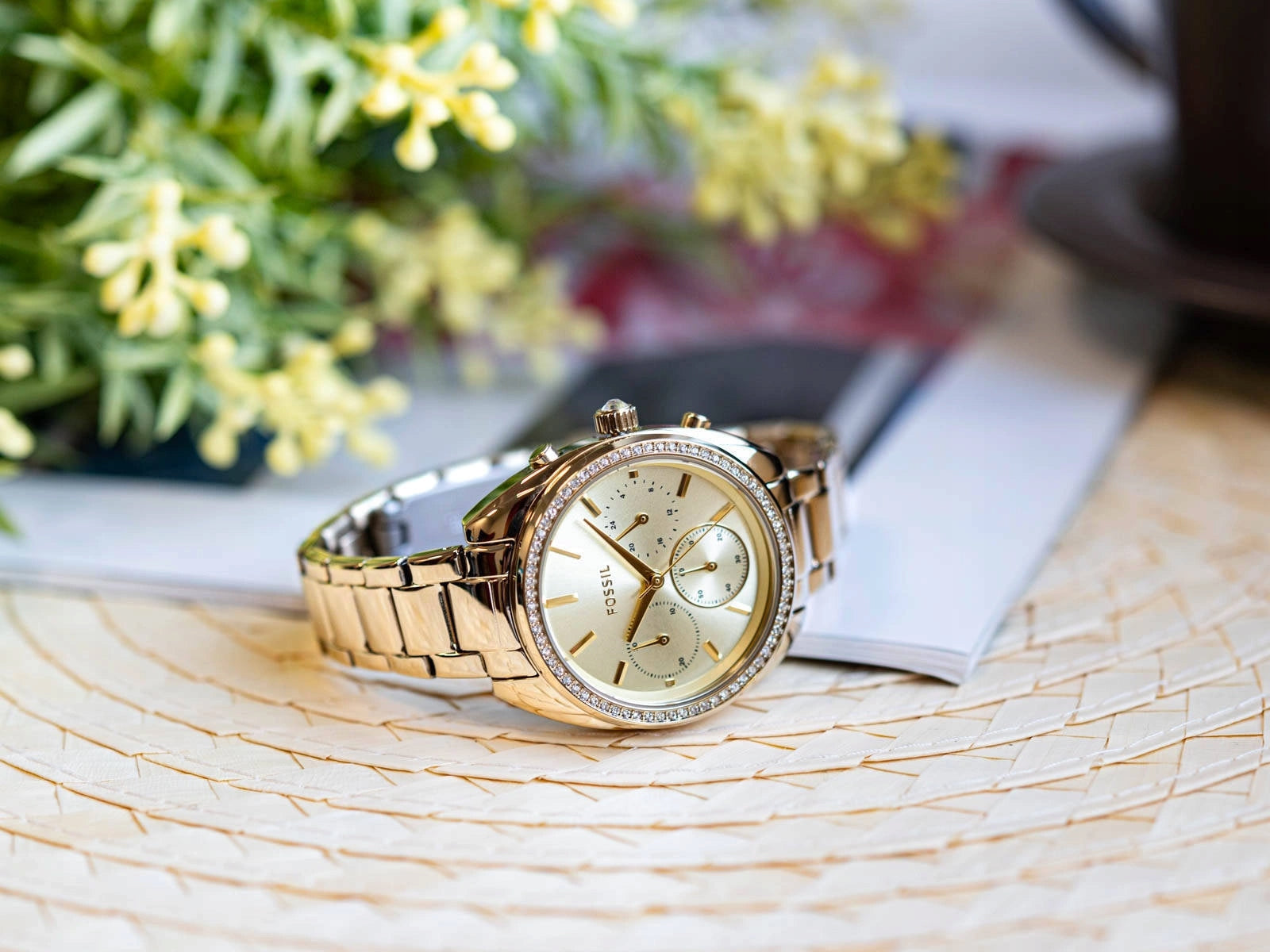 WOMEN'S WATCH FOSSIL BQ3658 VALE GOLD ON BRACELET RHINESTONES ELEGANT Packaging status original
