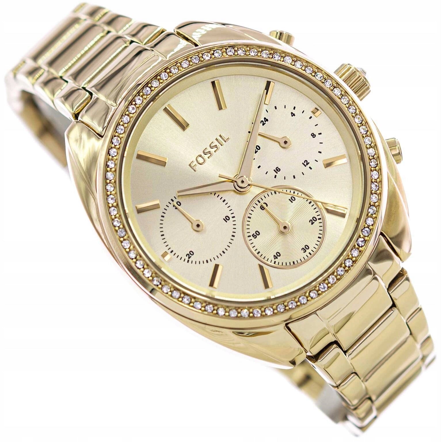 WOMEN'S WATCH FOSSIL BQ3658 VALE GOLD ON BRACELET RHINESTONES ELEGANT