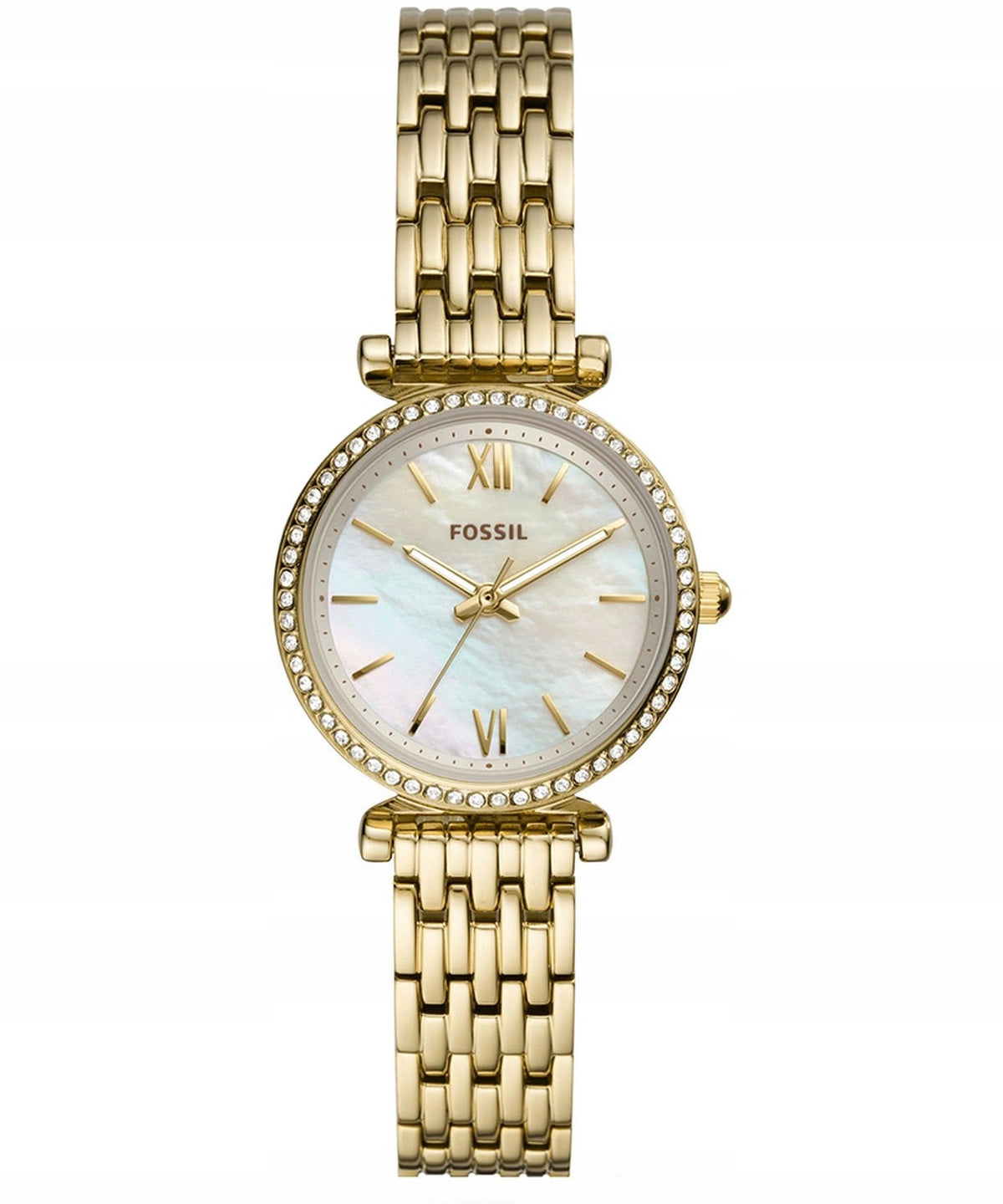 WOMEN'S WATCH FOSSIL ES4735 GOLD ON BRACELET RHINESTONES GLAMOUR