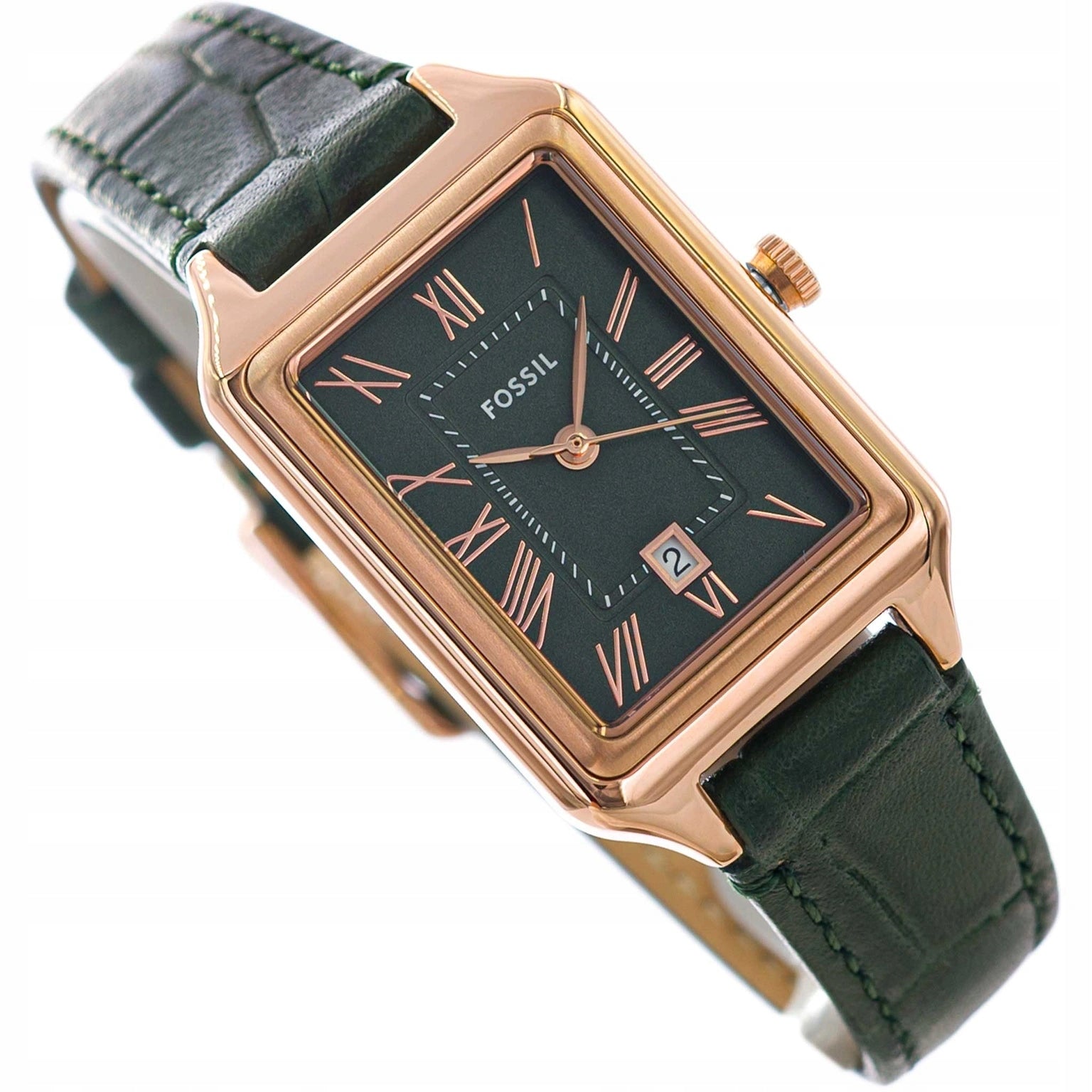 WOMEN'S WATCH FOSSIL ES5367 RAQUEL GREEN ON STRAP ELEGANT DATE