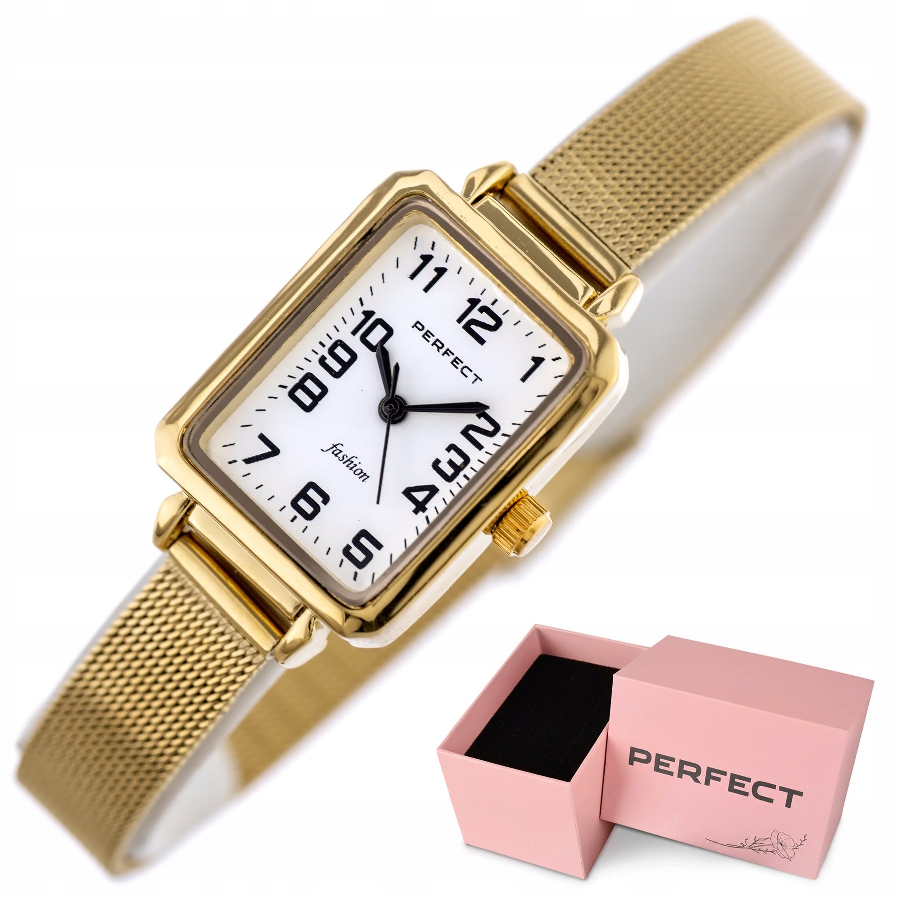 WOMEN'S WATCH Gold bracelet rectangular dial PERFECT F112-02 + BOX