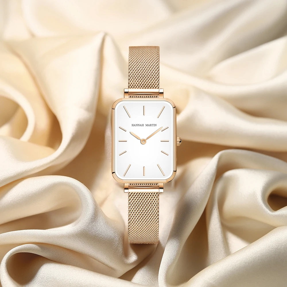 WOMEN'S WATCH HANNAH MARTIN ELEGANT ON BRACELET MESH ROSE GOLD WHITE Brand Hannah Martin