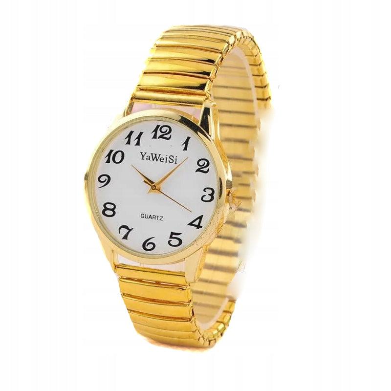 WOMEN'S WATCH MEN'S COMFORTABLE ELASTIC BAND BRACELET GOLD Senior