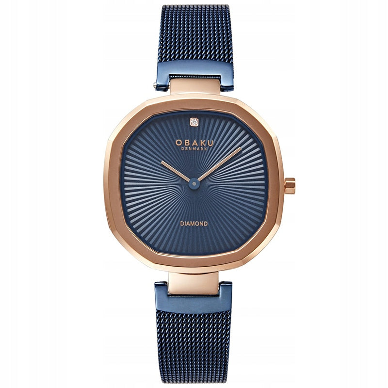 WOMEN'S WATCH Obaku Denmark Blue with Diamond MESH ULTRA THIN+ENGRAVING Packaging status original