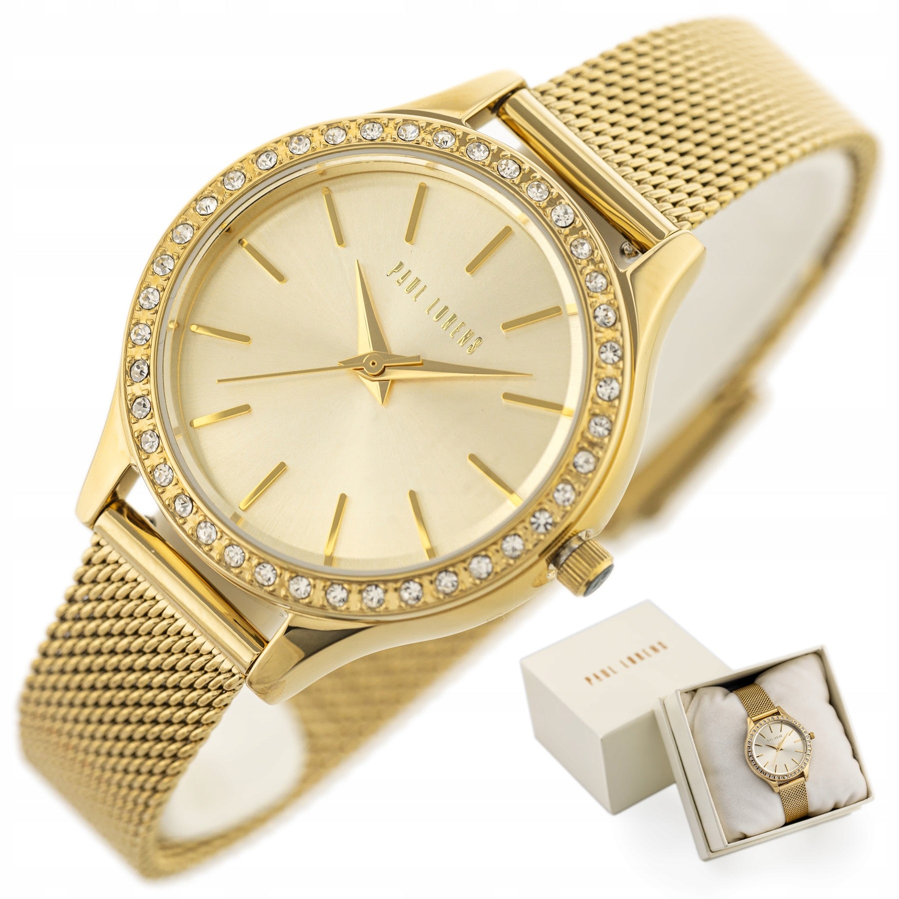 WOMEN'S WATCH PAUL LORENS BRITA GIFT SET rhinestones gold + ENGRAVING