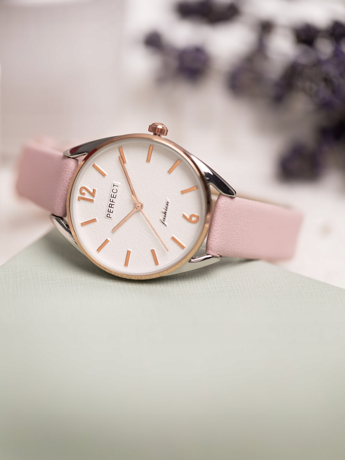 WOMEN'S WATCH PERFECT E347 Pink leather strap + BOX Type wristwatch