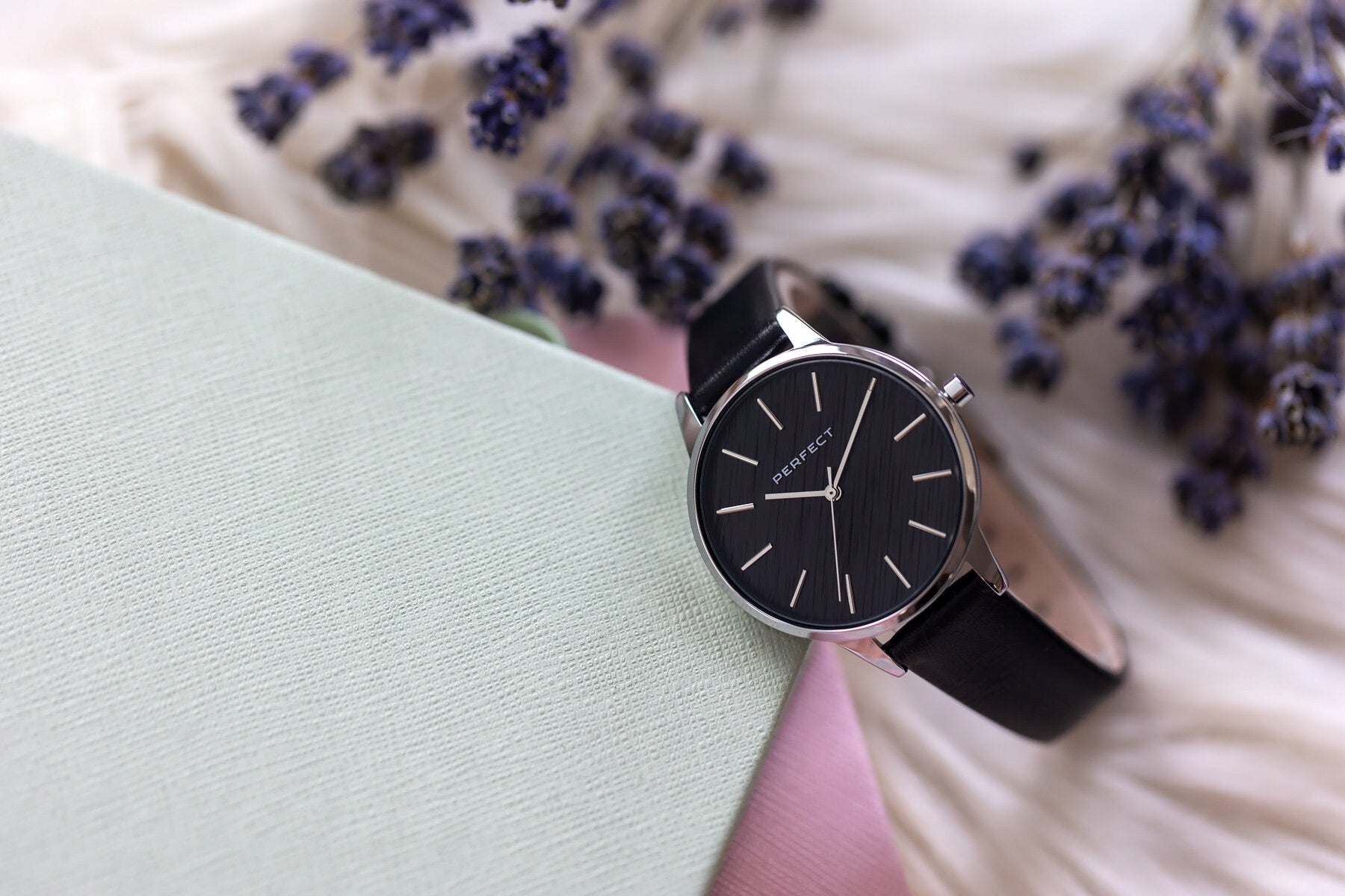 WOMEN'S WATCH PERFECT E374-03 BLACK QUARTZ LEATHER STRAP + BOX Brand Perfect