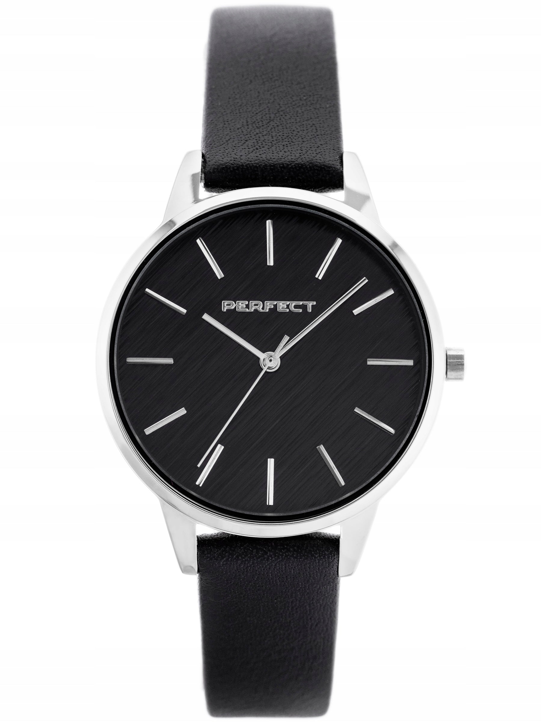 WOMEN'S WATCH PERFECT E374-03 BLACK QUARTZ LEATHER STRAP + BOX