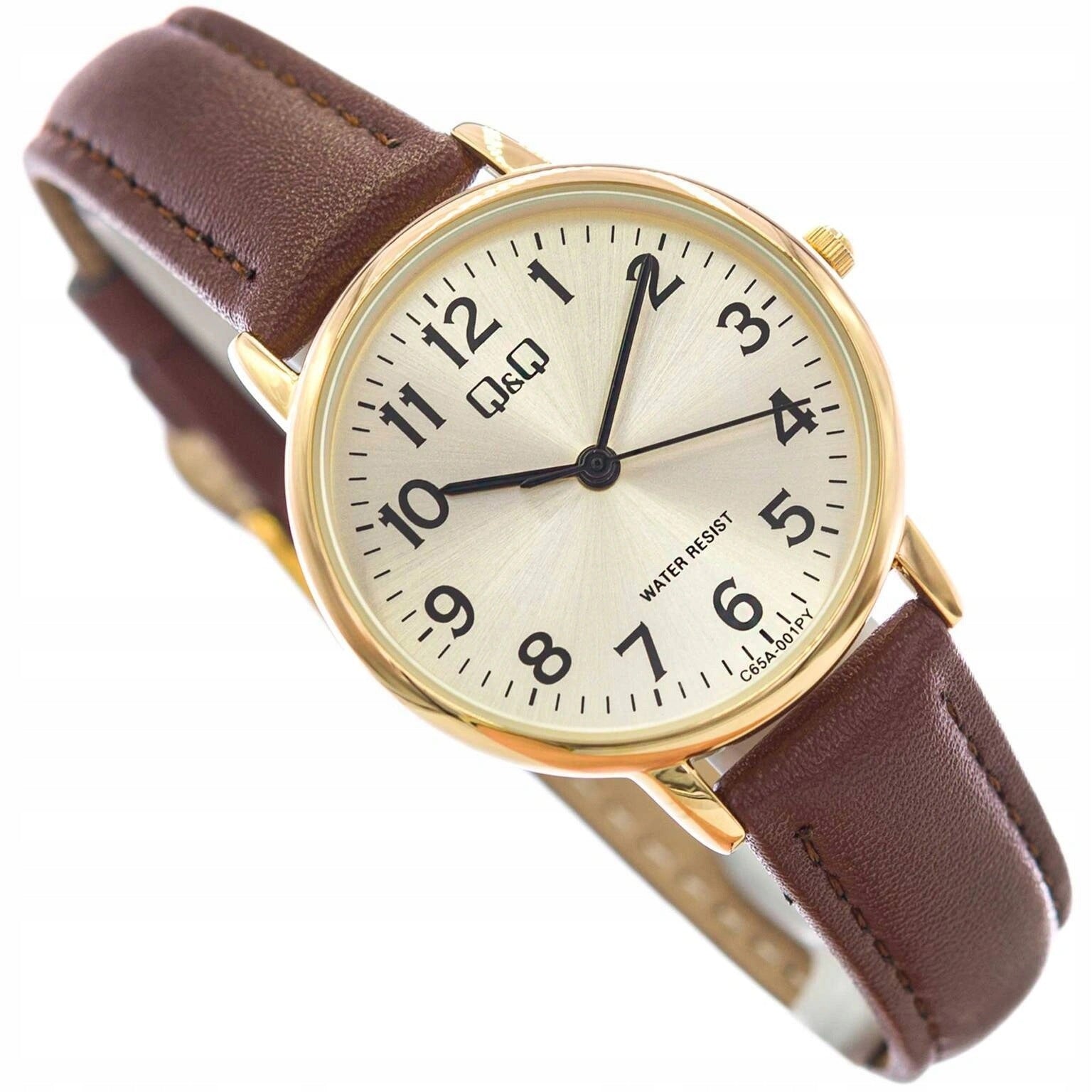 WOMEN'S WATCH QQ C65A-001PY CLASSIC ON STRAP BROWN ELEGANT READABLE
