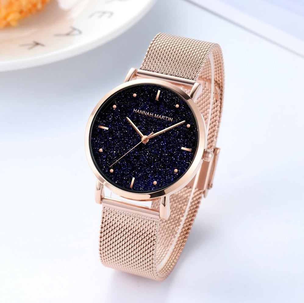 WOMEN'S WATCH ROSE GOLD ON BRACELET MESH HANNAH MARTIN ELEGANT BEAUTIFUL Brand Hannah Martin