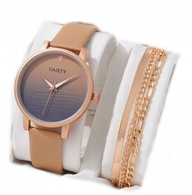 WOMEN'S WATCH WITH STRAP BEIGE SET + BRACELET 1555