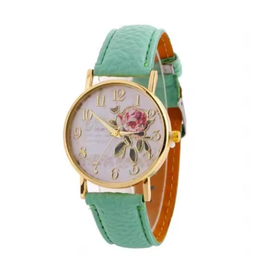 WOMEN'S WATCH WITH STRAP FLOWERS GREEN 1336