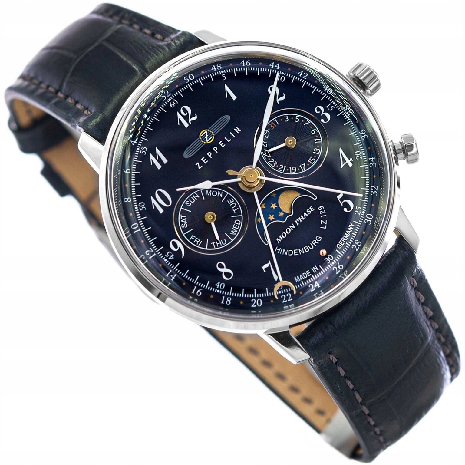 WOMEN'S WATCH ZEPPELIN 7037-3 LZ129 HINDENBURG NAVY BLUE ON THE DATE BAR