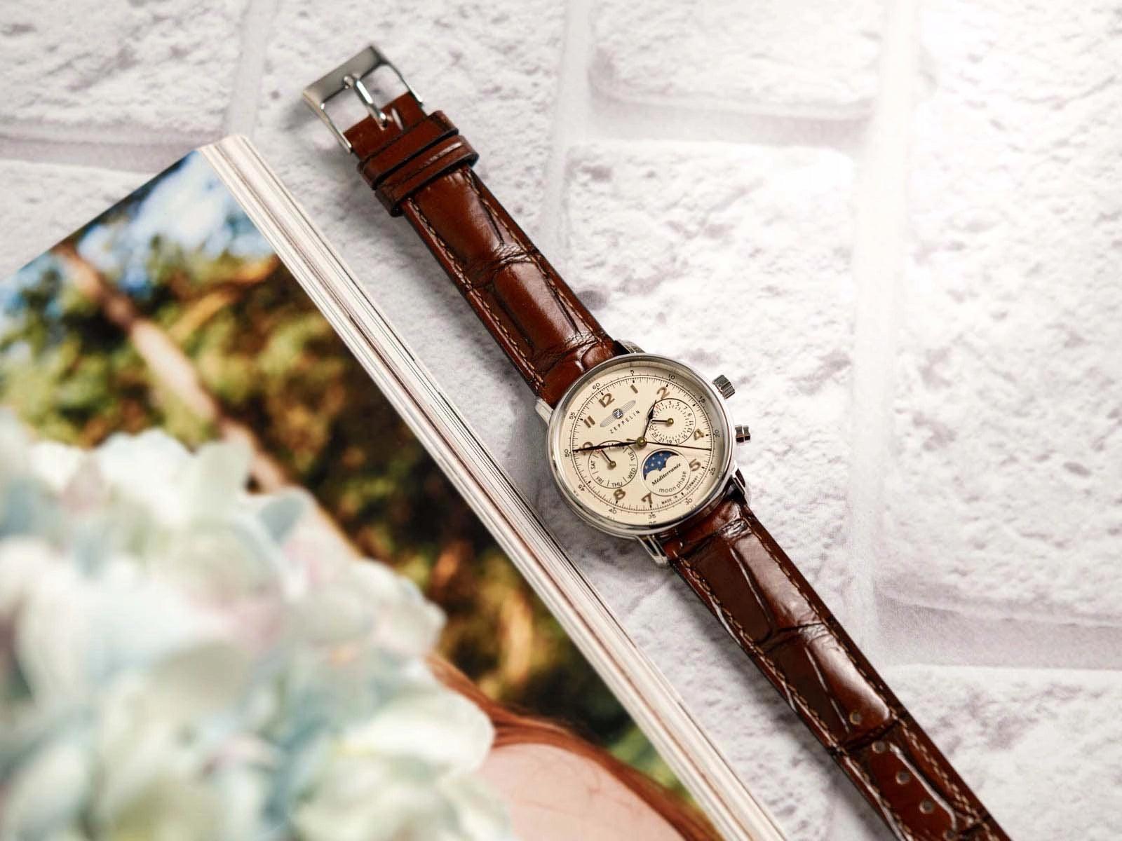 WOMEN'S WATCH ZEPPELIN 9637-5 MEDITERRANEE BROWN ON THE DATE BAR Brand Zeppelin