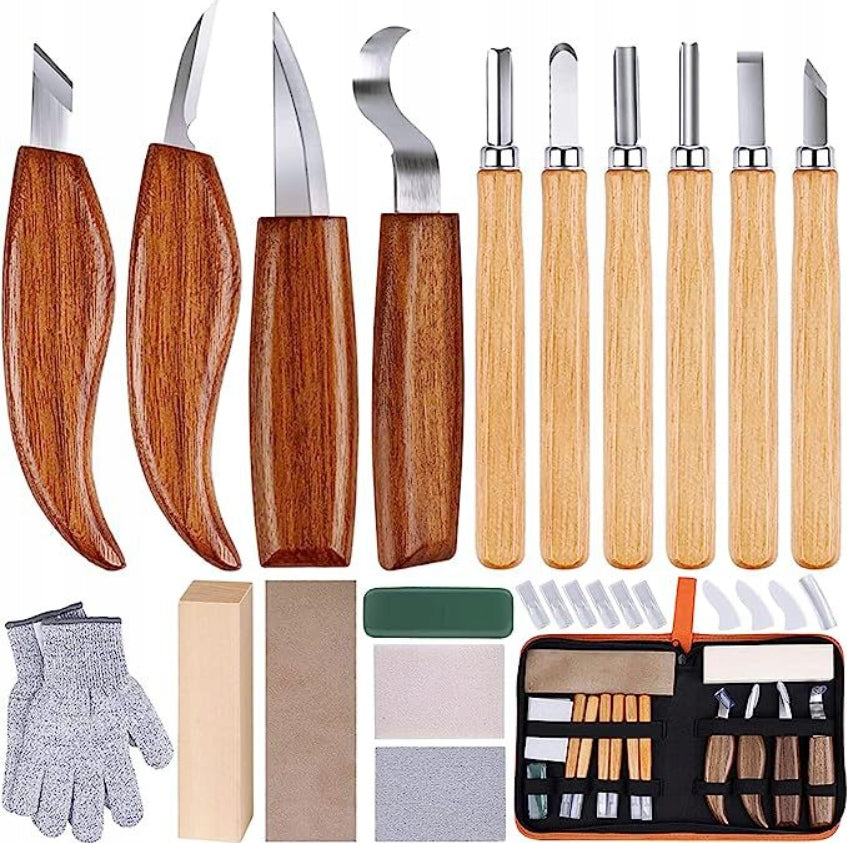 WOOD CARVING KNIVES WOODCARVING SET WOODCARVING CHISELS CARPENTRY CASE 16 EL.