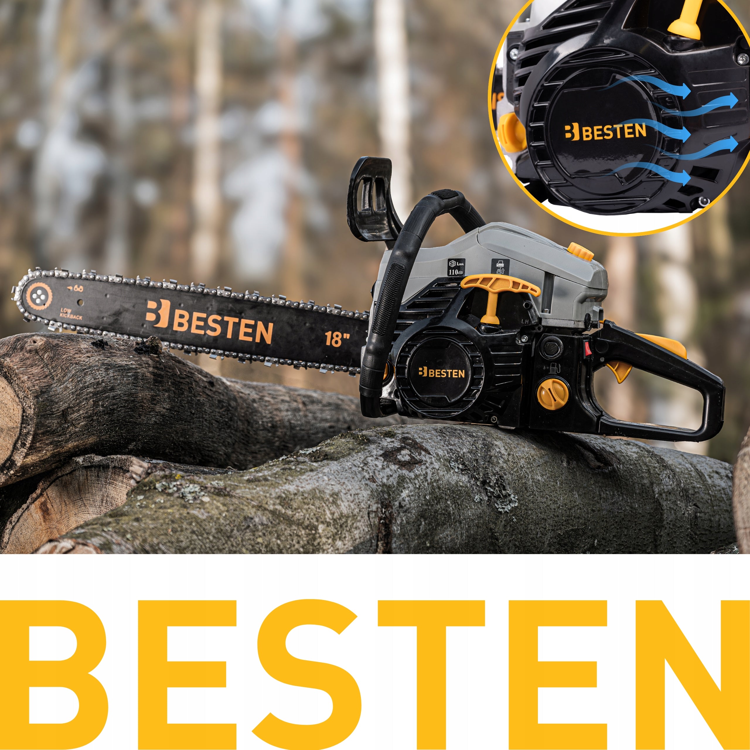 WOOD CHAINSAW 58CC 2xCHAIN 2xCHAIN OIL Guide manufacturer BESTEN