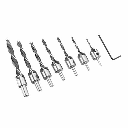 WOOD DRILL BIT CHAMFERING 5 GROOVES SET OF 7 PIECES CARBON STEEL