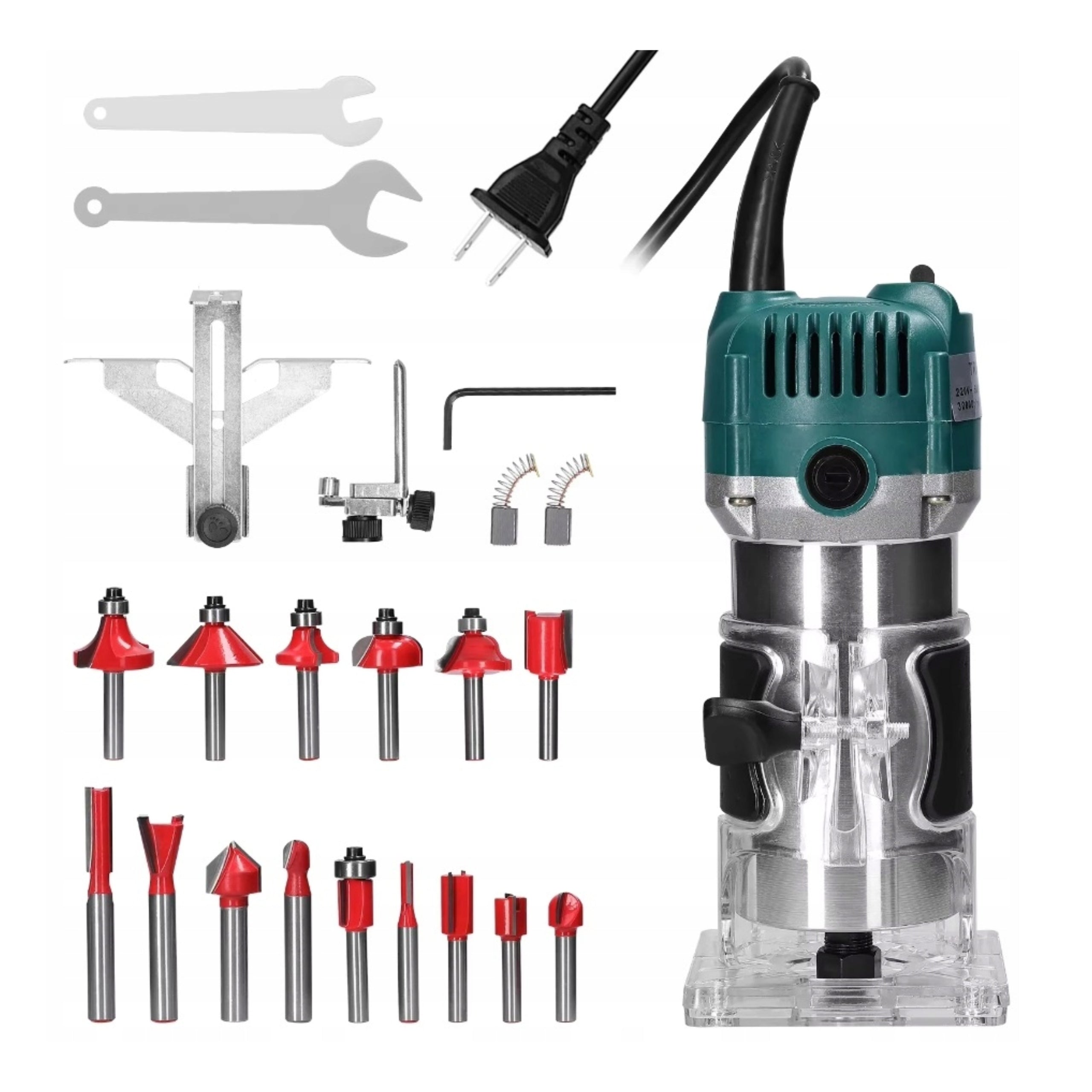 WOOD EDGE ROUTER TRIMMER 800W 30000RPM 6.35mm + 15x CUTTERS
