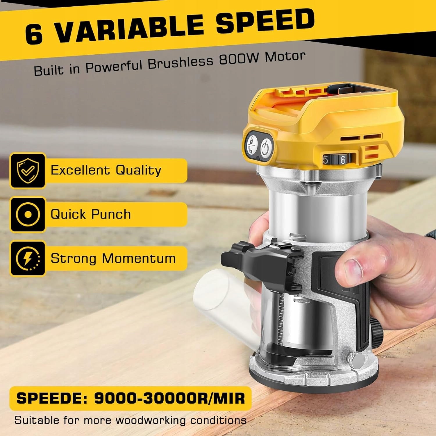 WOOD MILLING MACHINE BRUSHLESS 800W 30000RPM DEWALT 18V Brand IR