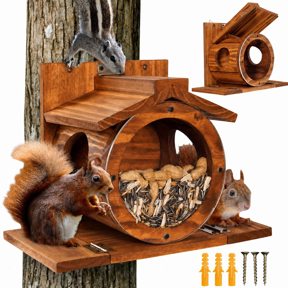WOOD SQUIRREL FEEDER, SQUIRREL HOUSE WITH FEEDING STATION Manufacturer code 4894997961910