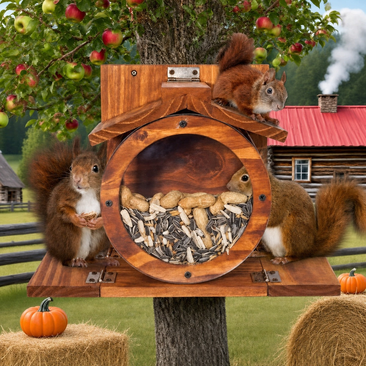 WOOD SQUIRREL FEEDER, SQUIRREL HOUSE WITH FEEDING STATION Manufacturer no brand