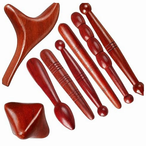 WOODEN ACUPRESSURE MASSAGE STICKS SET OF 8 NATURAL WOOD