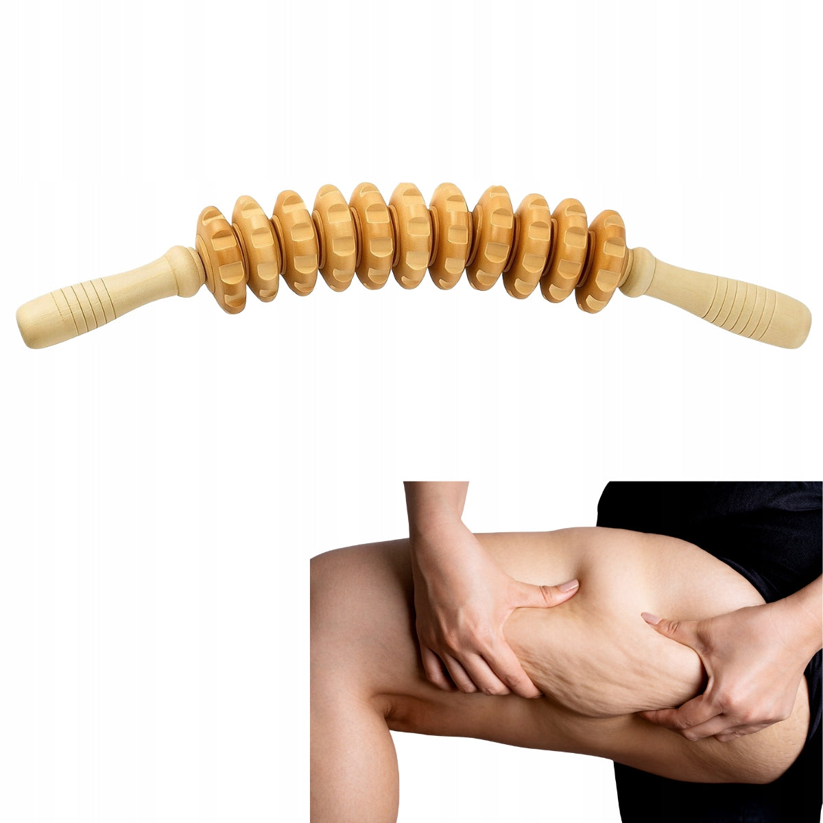 WOODEN ANTI-CELLULITE MASSAGER ROLLER FOR LEGS LYMPHODRAINAGE 44CM CELLULITE