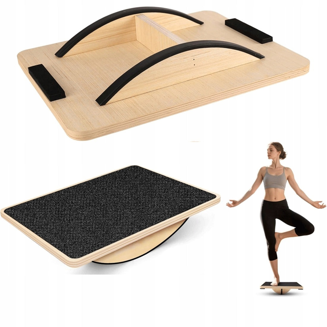 WOODEN BALANCE BOARD FOR IMPROVED BALANCE WITH DOUBLE BRACKETS