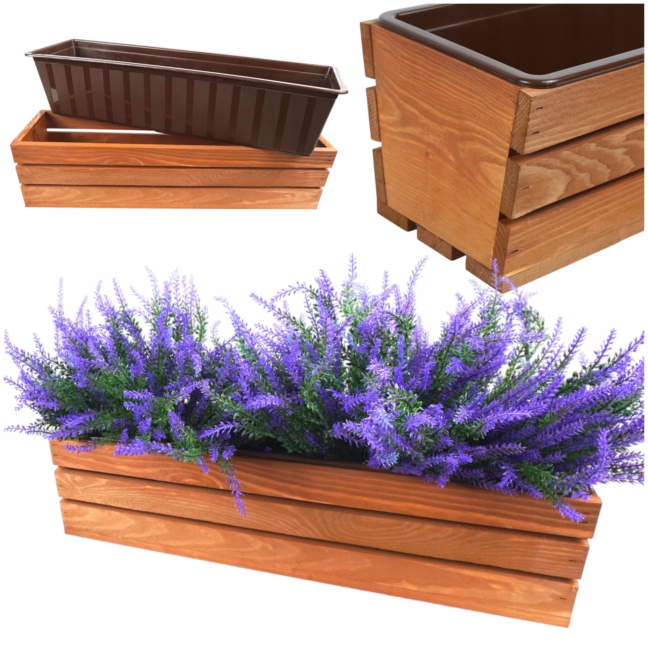 WOODEN BALCONY BOX FOR FLOWERS HERBS PLASTIC INSERT BALCONY 51 CM Packaging status original